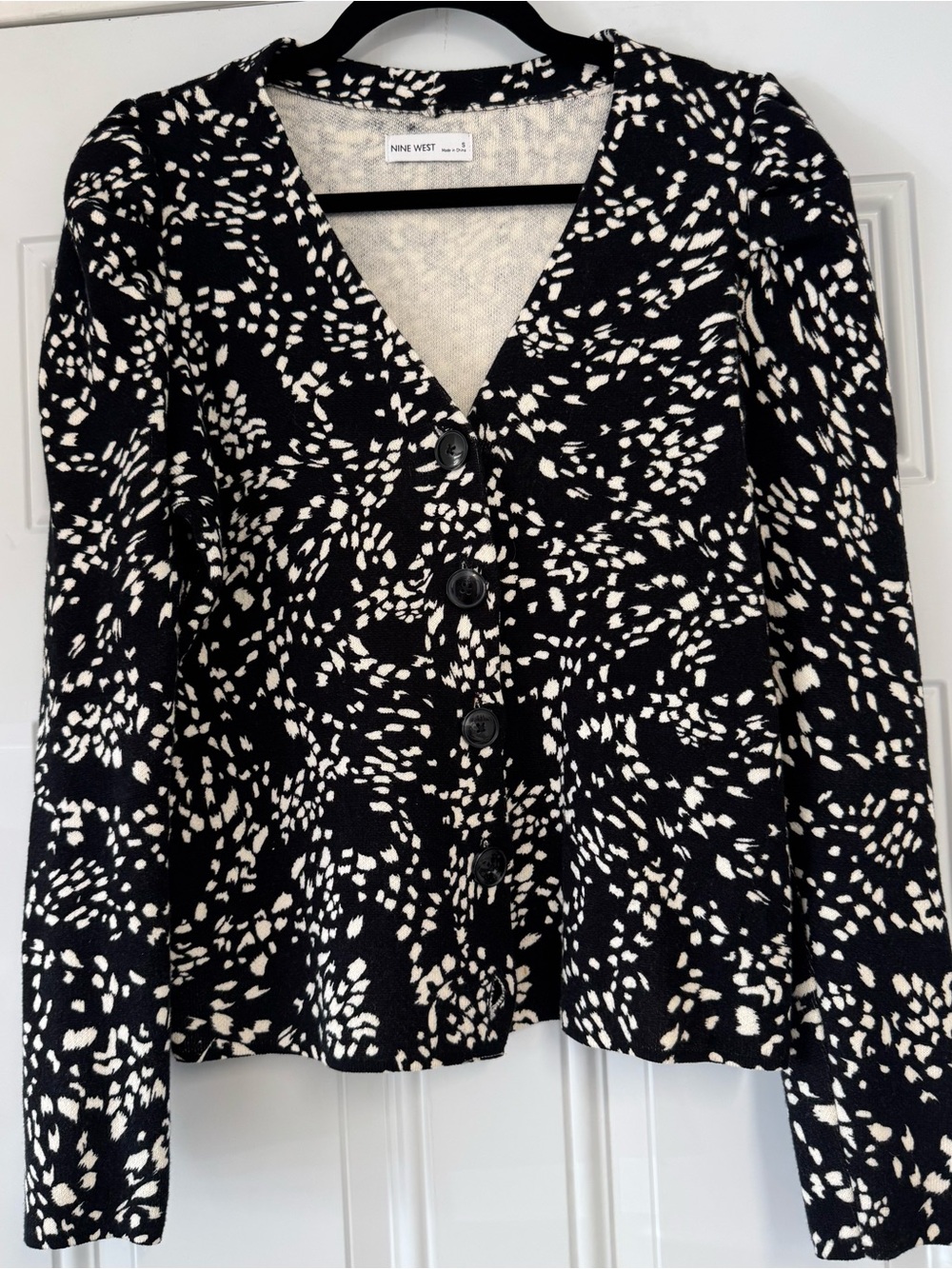 Nine West Black and White V-Neck Button Sweater